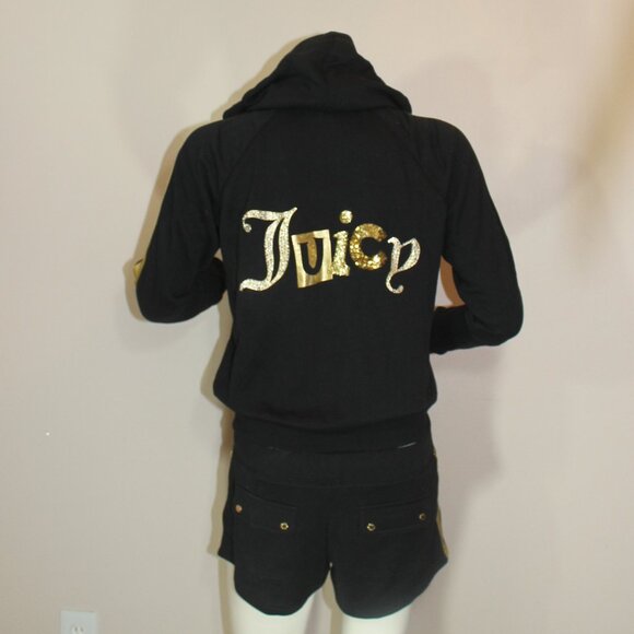 Juicy Couture  set of Hoodie zip shorts black gold  cotton blend size small - Picture 3 of 9
